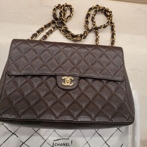 CHANEL Vintage Jumbo Single Flap - Brown Caviar Leather